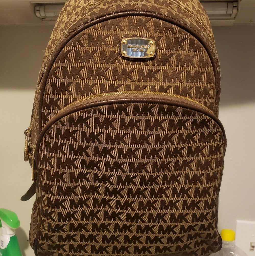 Michael Kors Tan and Brown MK Pattern Backpack